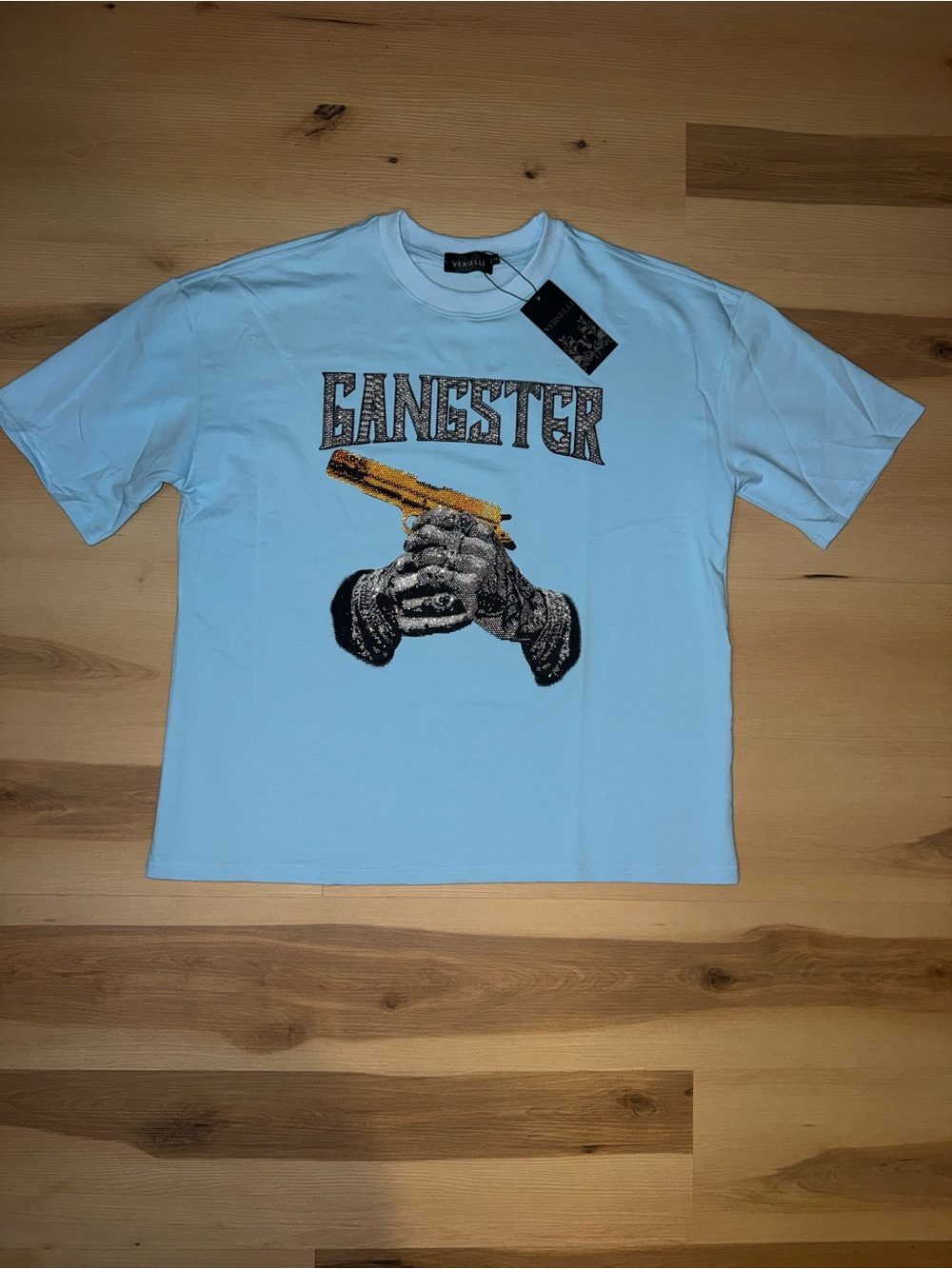 Verselli Light Blue 'Gangster' Graphic Short-Sleeve Tee